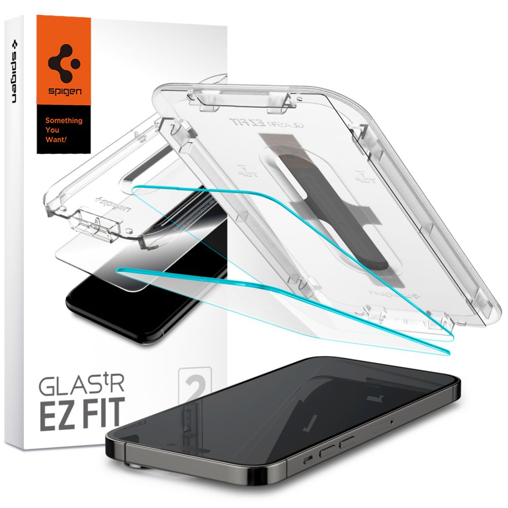 Folie de protectie Ecran Spigen GlastR EZ FIT pentru Apple iPhone 14 Pro Max, Sticla Securizata, Full Glue, Set 2 bucati AGL05202