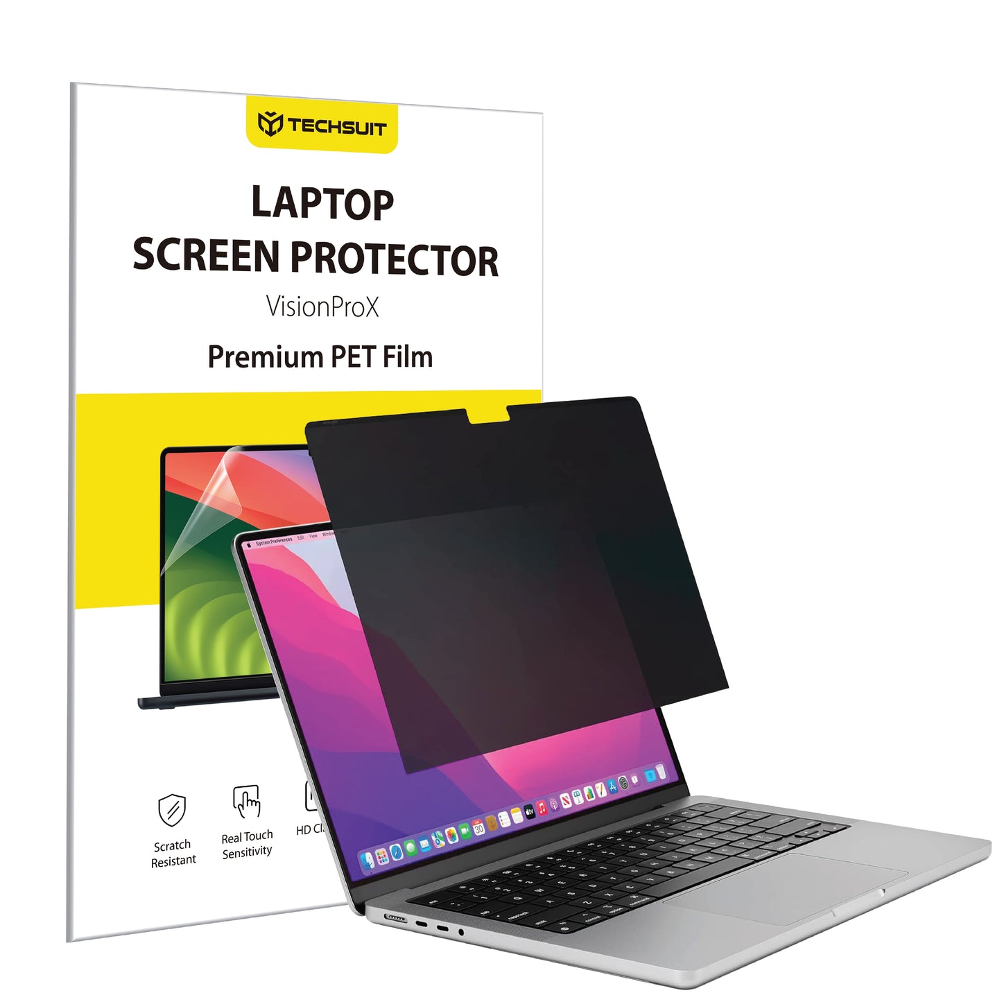 Folie Protectie Ecran Privacy Techsuit VisionProX pentru Apple MacBook Pro 13inch (2022) / (2020) / (2019) / (2018) / (2016), Plastic