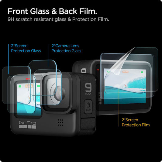 Folie Protectie Ecran si Lentila Spigen GlastR Slim pentru GoPro Hero 12 / 9 / 10 / 11, Sticla Securizata, Set 6 bucati AGL03045