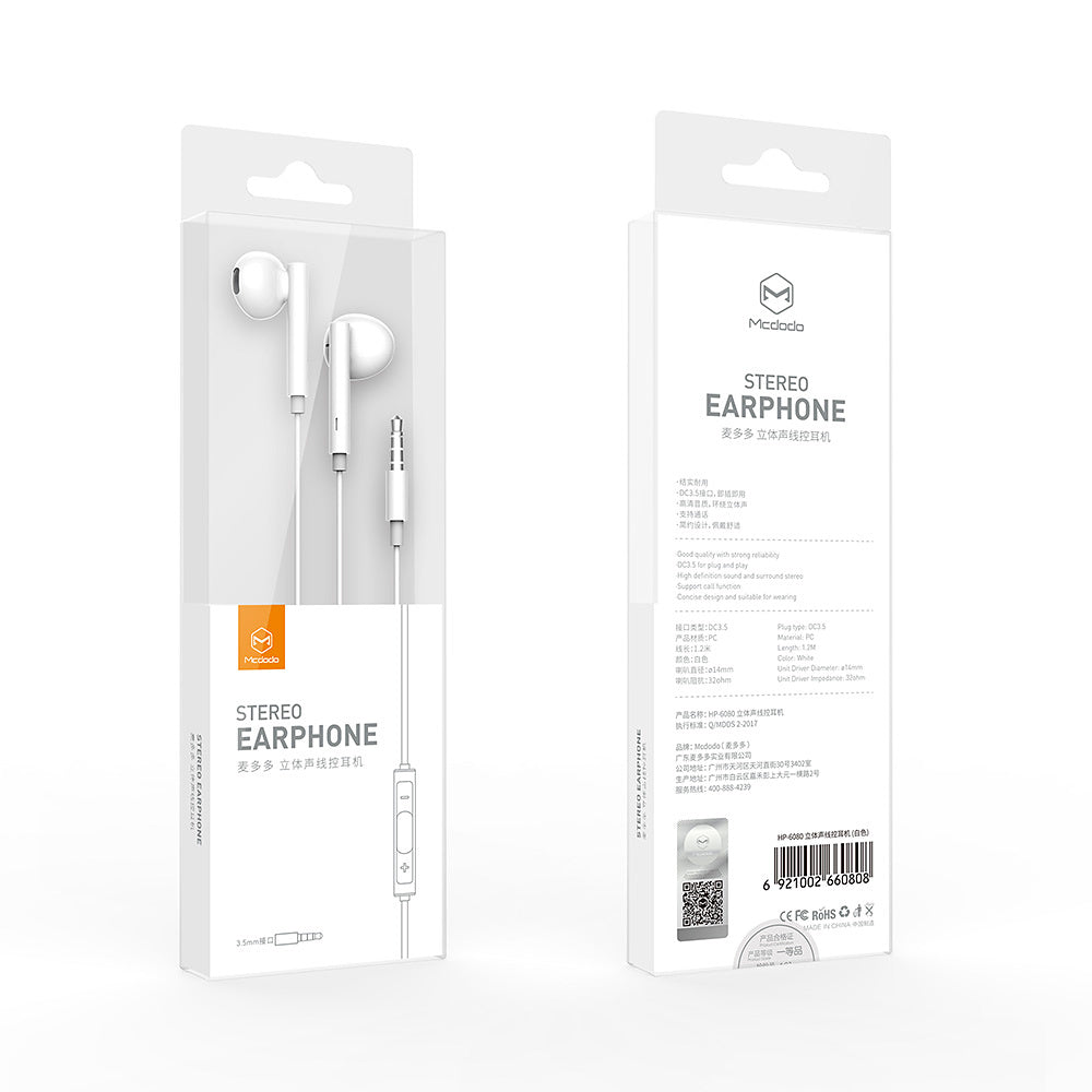 Handsfree 3.5mm McDodo HP-6080 Element, Alb