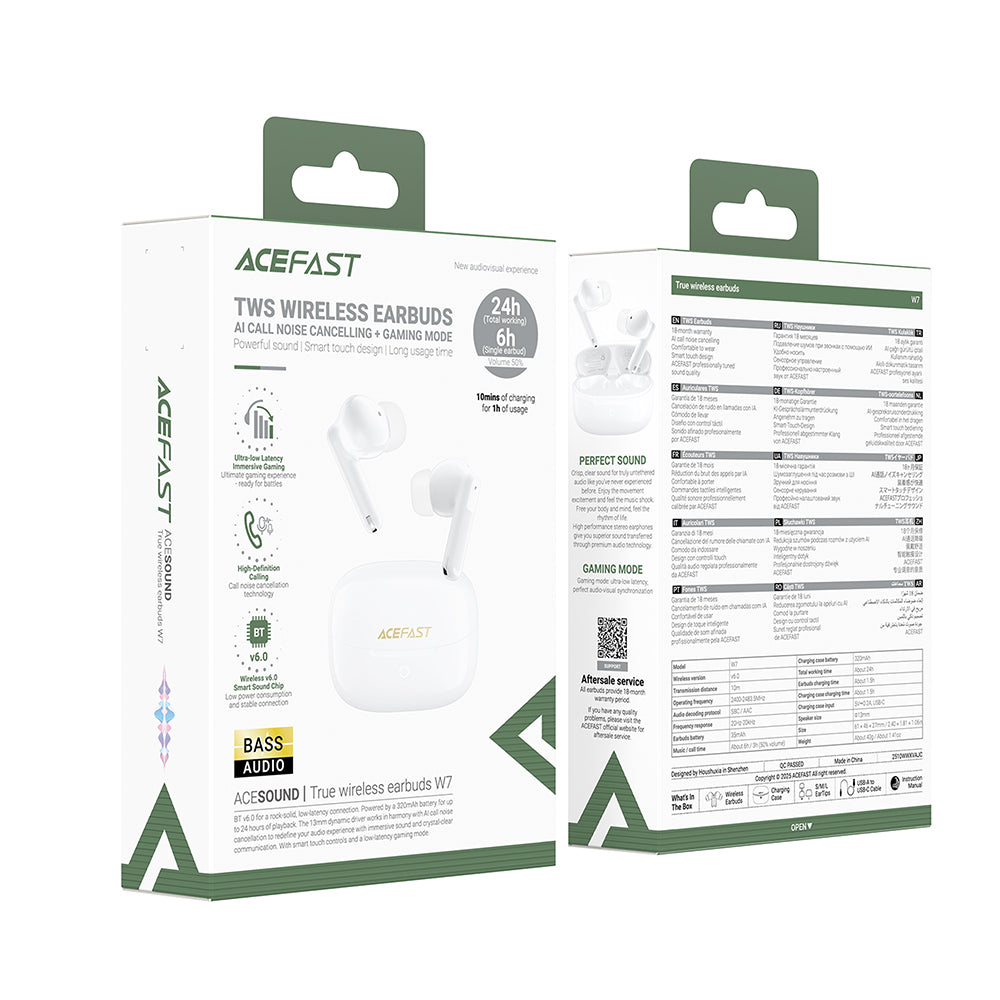 Handsfree Bluetooth Acefast W7, TWS, Alb