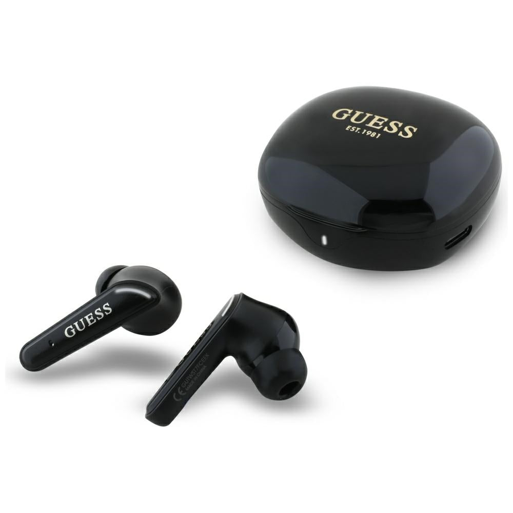 Handsfree Bluetooth Guess Flat Classic Logo Electroplated, TWS, Negru