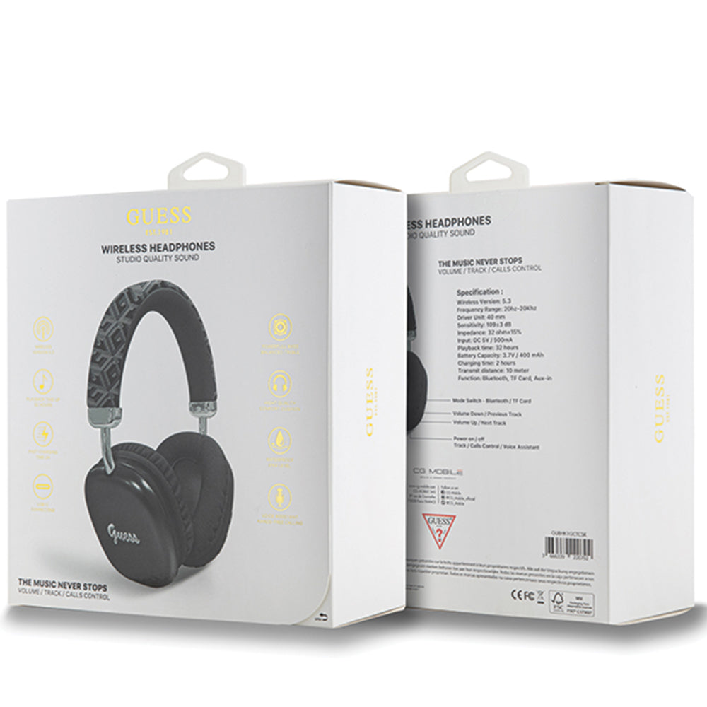 Handsfree Bluetooth Guess GCube Metallic Script Logo, A2DP, Negru
