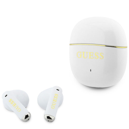 Handsfree Bluetooth Guess Glossy Gold Line Classic, TWS, Alb