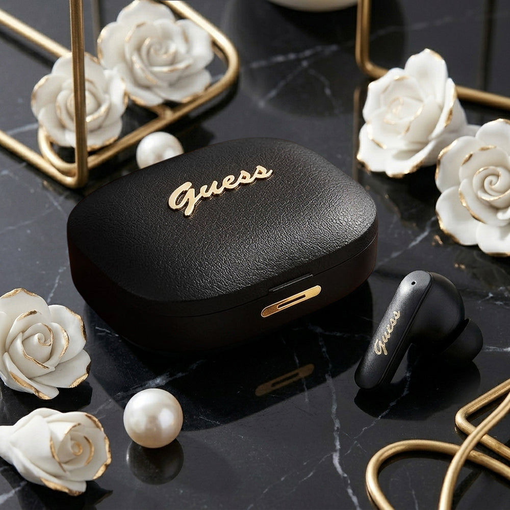 Handsfree Bluetooth Guess Script Metal Logo, TWS, Negru