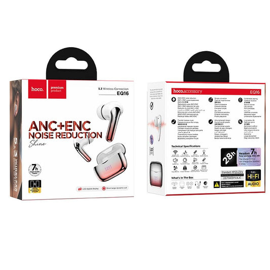 Handsfree Bluetooth HOCO EQ16, TWS, ANC, Rosu