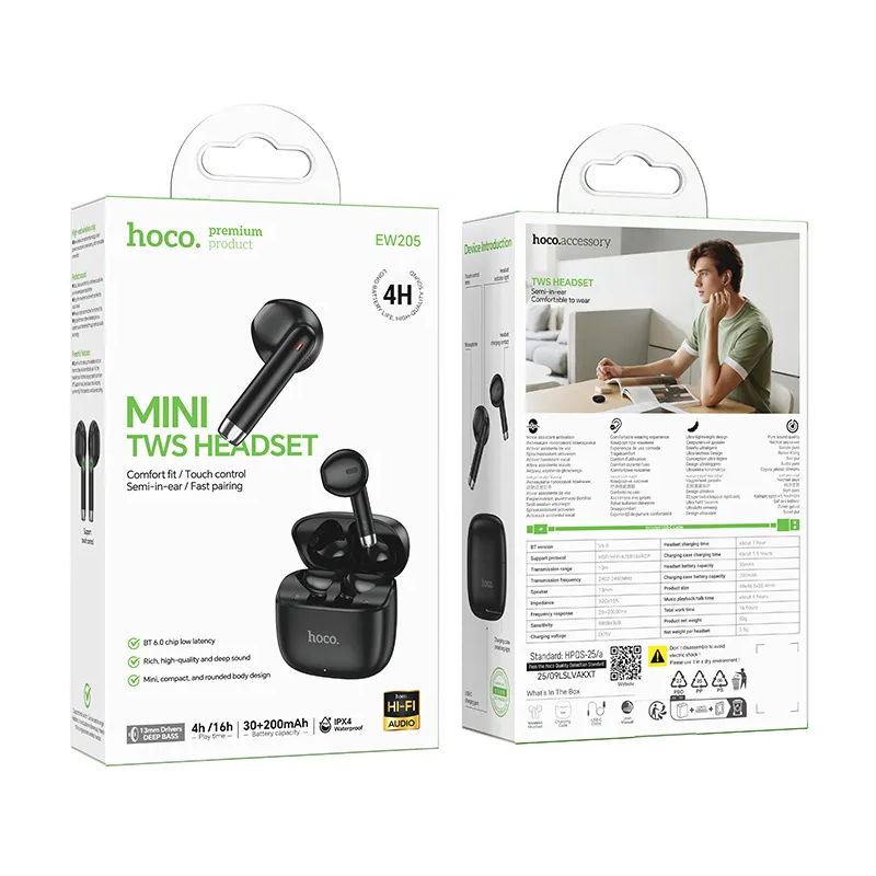 Handsfree Bluetooth HOCO EW205, TWS, Negru