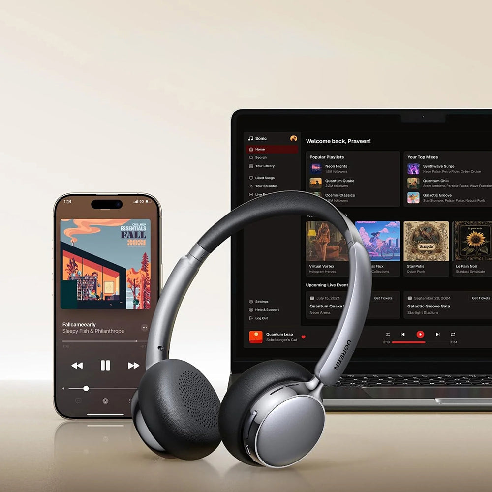 Handsfree Bluetooth UGREEN HiTune Studio Plus HP207, A2DP, ANC, Argintiu