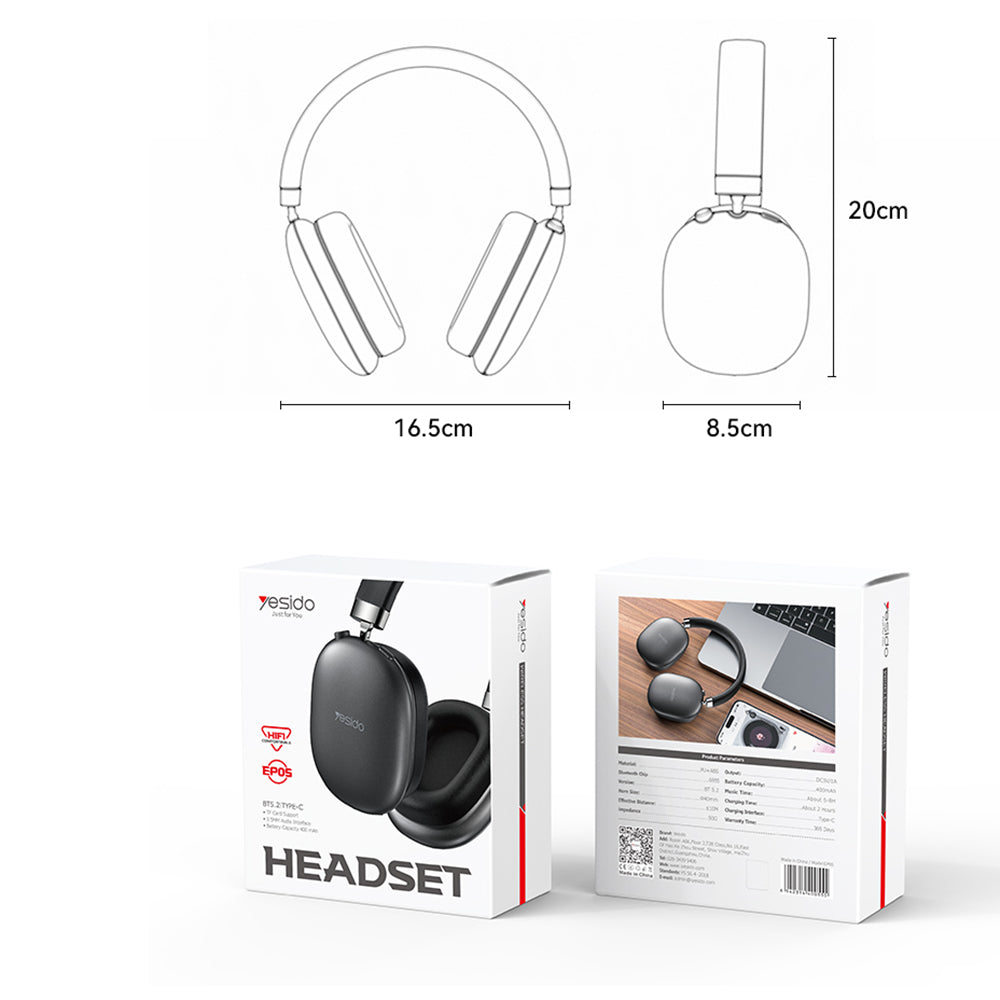 Handsfree Bluetooth Yesido EP05, A2DP, ANC, Negru