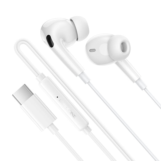 Handsfree USB-C Borofone BM100 Pro Fuente, Alb