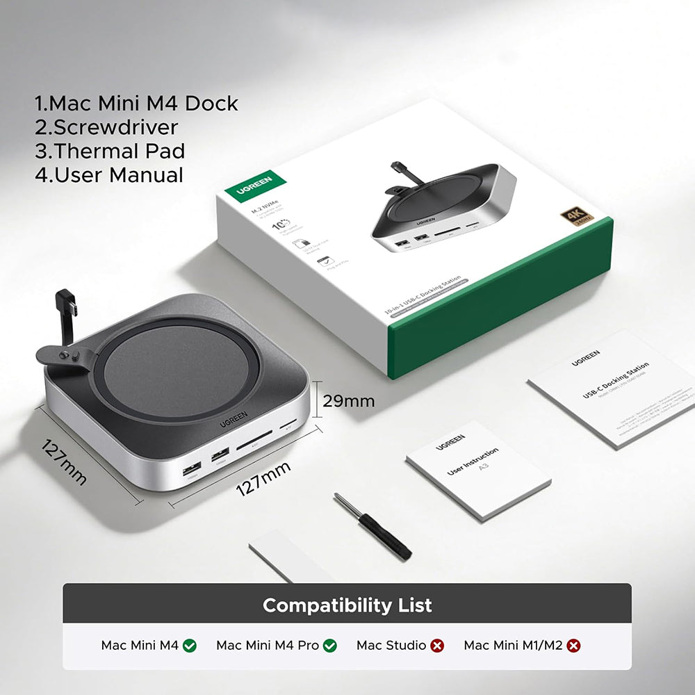 Hub Multifunctional UGREEN CM841A (95094) pentru Apple Mac Mini M4 / Mini M4 Pro, 10in1, Gri
