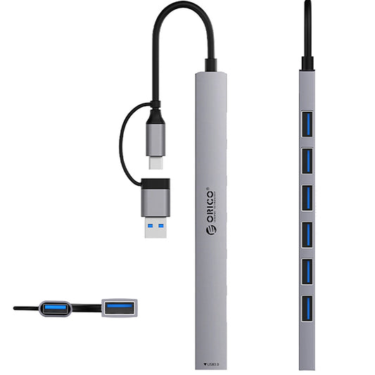 Hub USB / USB-C Orico YSA2-U3, 1 x USB-A 3.0 - 6 x USB-A, Gri