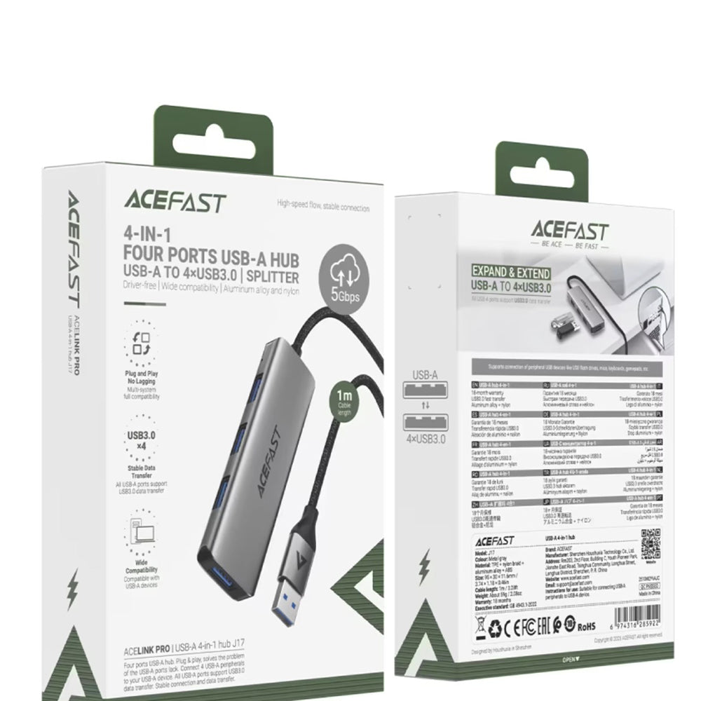 Hub USB Acefast J17, 4in1, Gri