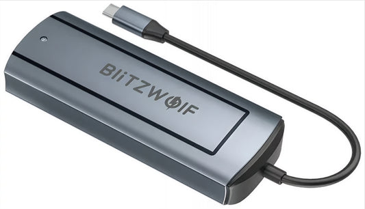 Hub USB-C BlitzWolf BW-Neo TH13, 3 x USB-A 3.0 - 1 x USB-C - 1 x Display Port - 1 x Interfata SSD, Gri