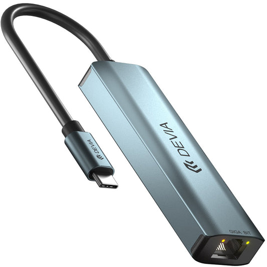 Hub USB-C DEVIA EC621, 3 x USB-A 3.0 - 1 x RJ45, Gri