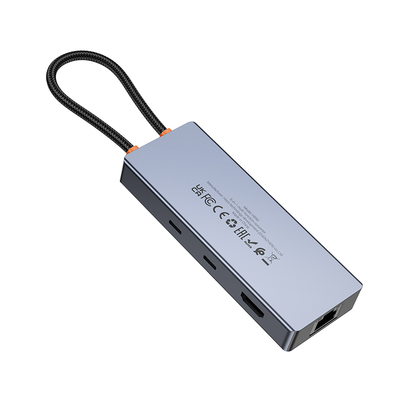 Hub USB-C HOCO HB52, 2 x USB-A 3.0 - 2 x USB-C - 1 x HDMI - 1 x RJ45 - 1 x SD - 1 x microSD, Gri