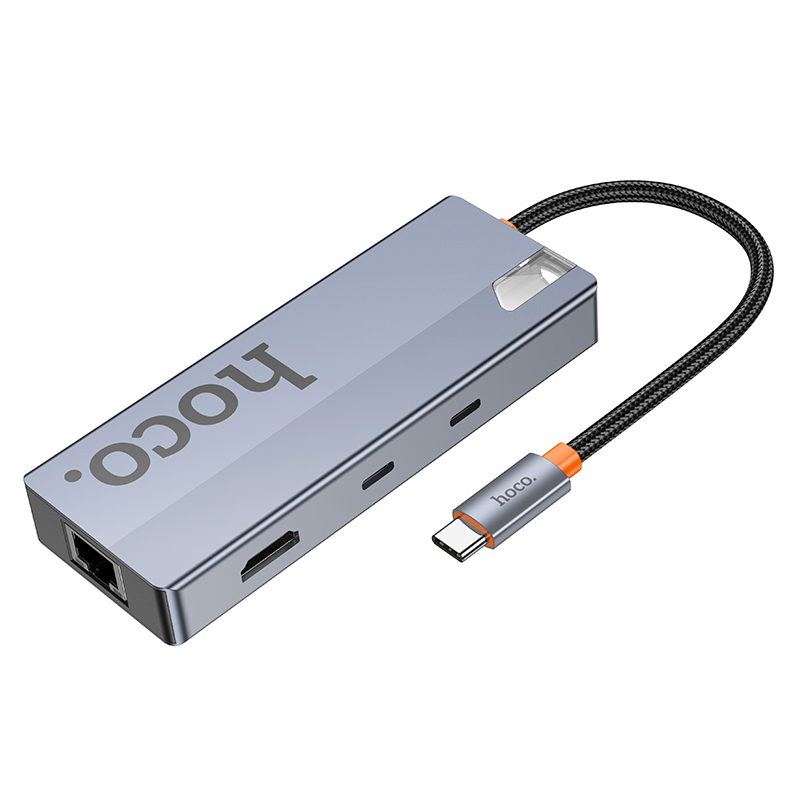 Hub USB-C HOCO HB52, 2 x USB-A 3.0 - 2 x USB-C - 1 x HDMI - 1 x RJ45 - 1 x SD - 1 x microSD, Gri