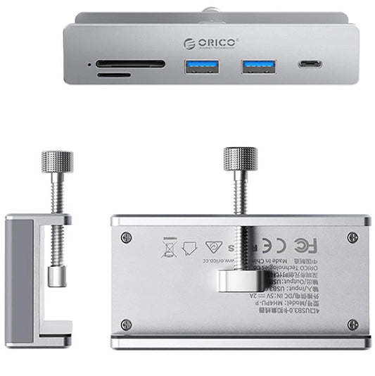 Hub USB-C Orico MH5PC Clamp, 2 x USB-A 3.2 - 1 x USB-C - 1 x SD - 1 x microSD, Argintiu
