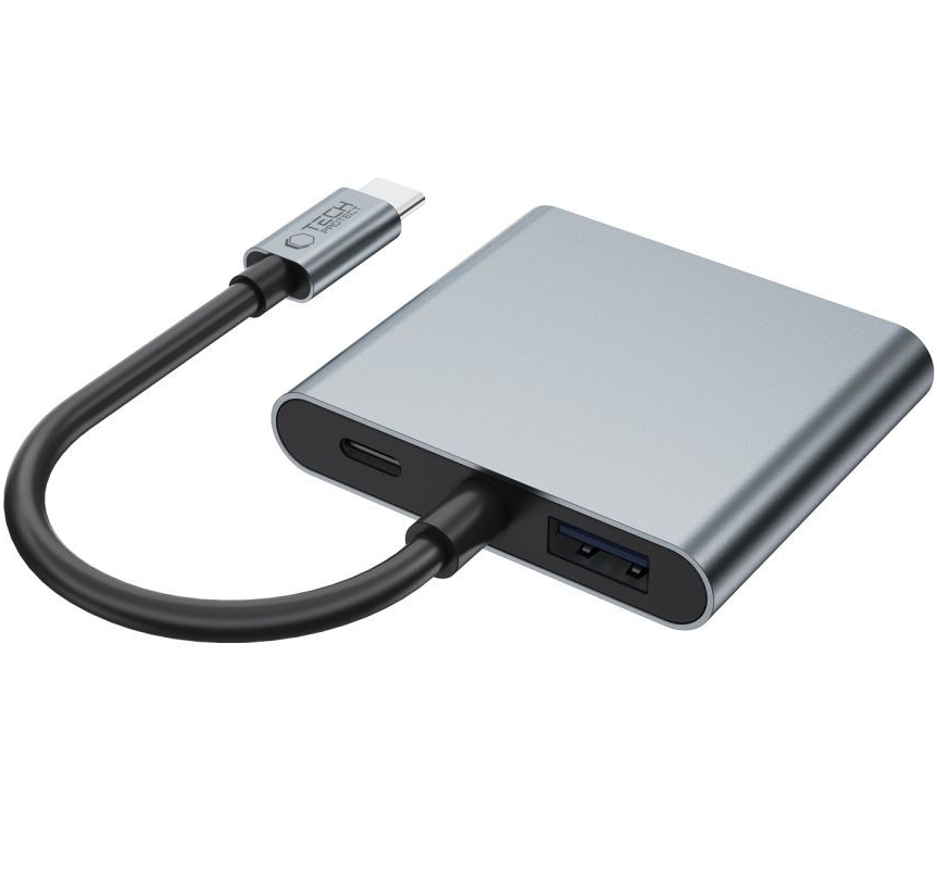 Hub USB-C Tech-Protect HB08, 1 x USB-A - 1 x USB-C - 2 x HDMI, Gri