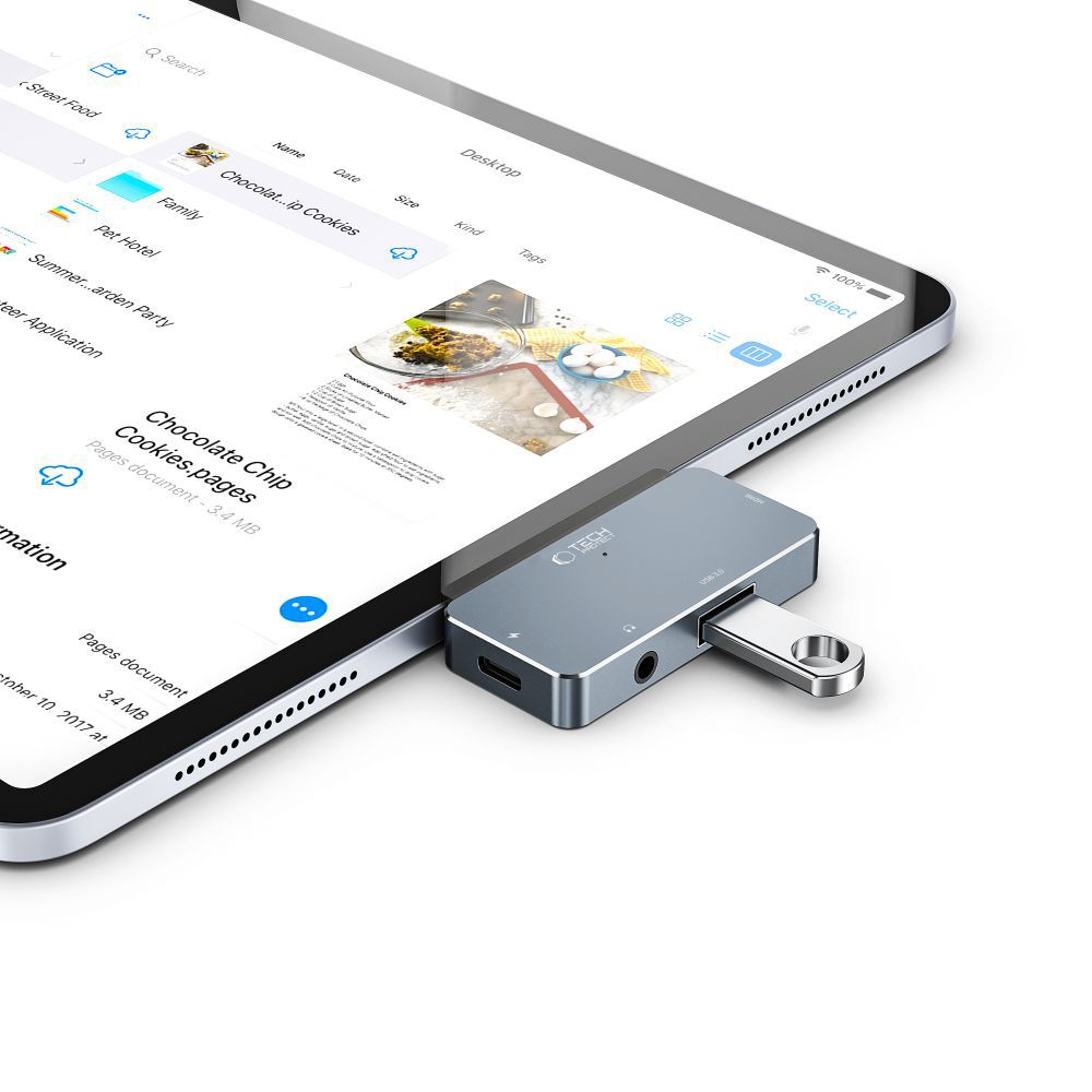 Hub USB-C Tech-Protect V6, 1 x USB-A - 1 x USB-C - 1 x HDMI - 1 x Jack 3.5mm, Gri