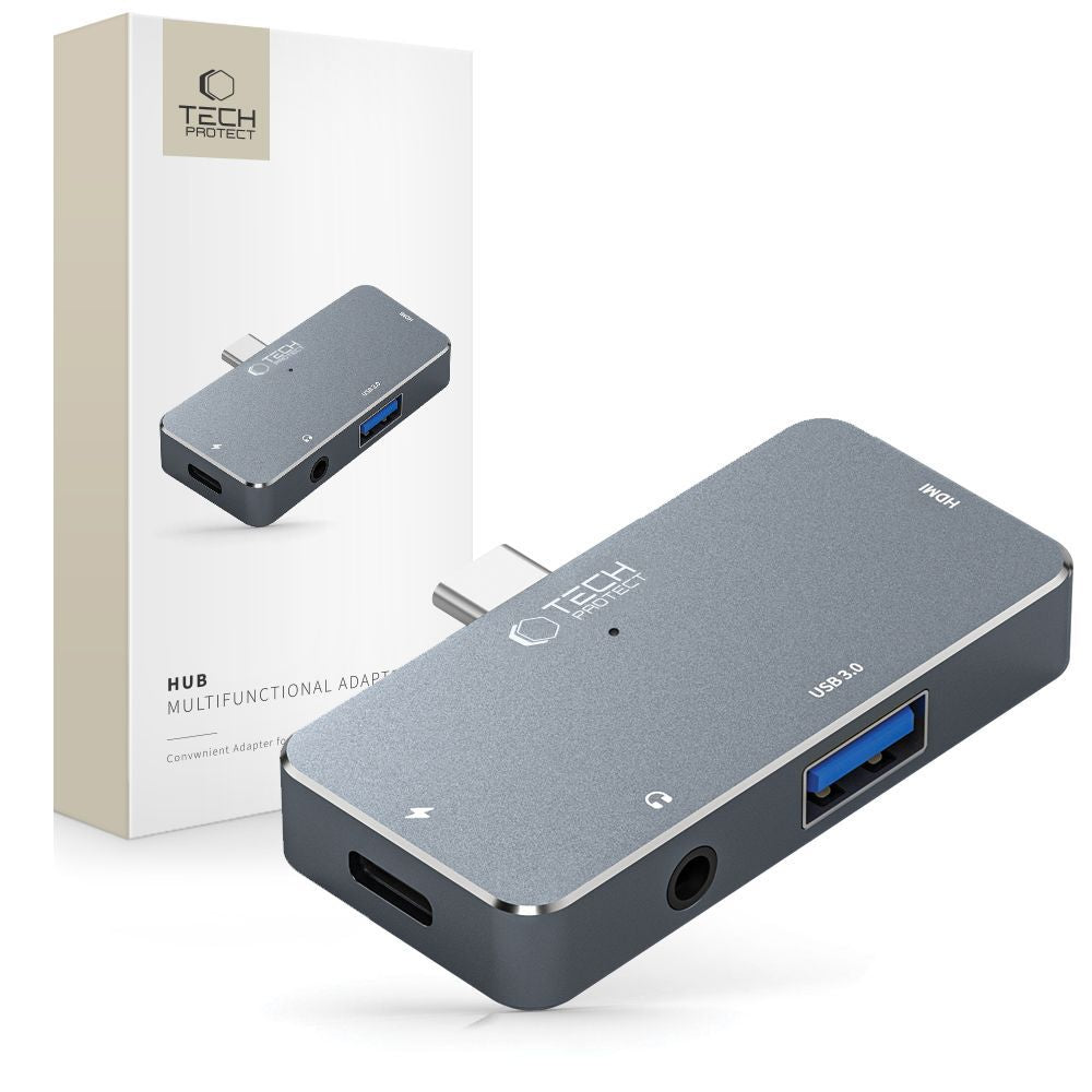 Hub USB-C Tech-Protect V6, 1 x USB-A - 1 x USB-C - 1 x HDMI - 1 x Jack 3.5mm, Gri