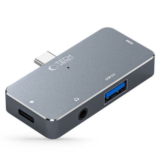 Hub USB-C Tech-Protect V6, 1 x USB-A - 1 x USB-C - 1 x HDMI - 1 x Jack 3.5mm, Gri