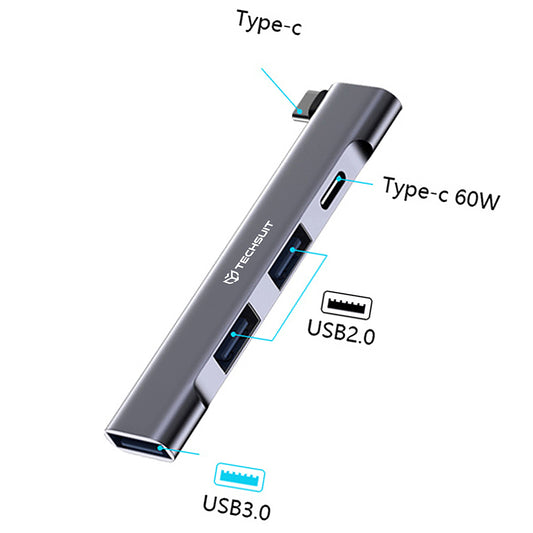 Hub USB-C Techsuit H12 ZenithDock, 4in1, Gri