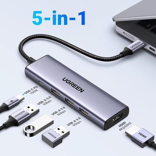 Hub USB-C UGREEN CM511, 3 x USB-A 3.0 - 1 x USB-C - 1 x HDMI, Gri
