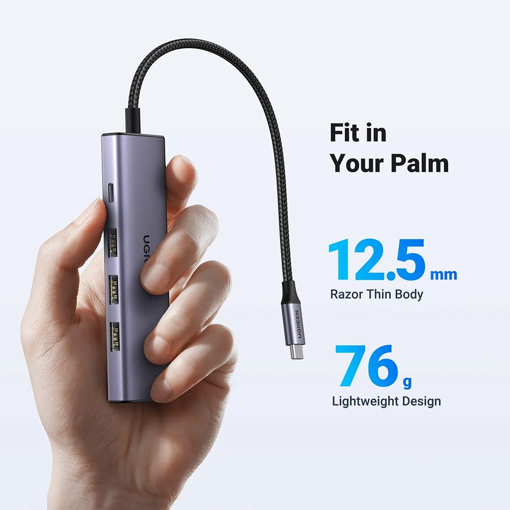 Hub USB-C UGREEN CM511 (15596), 3 x USB-A 3.0 - 1 x USB-C - 1 x HDMI, Gri