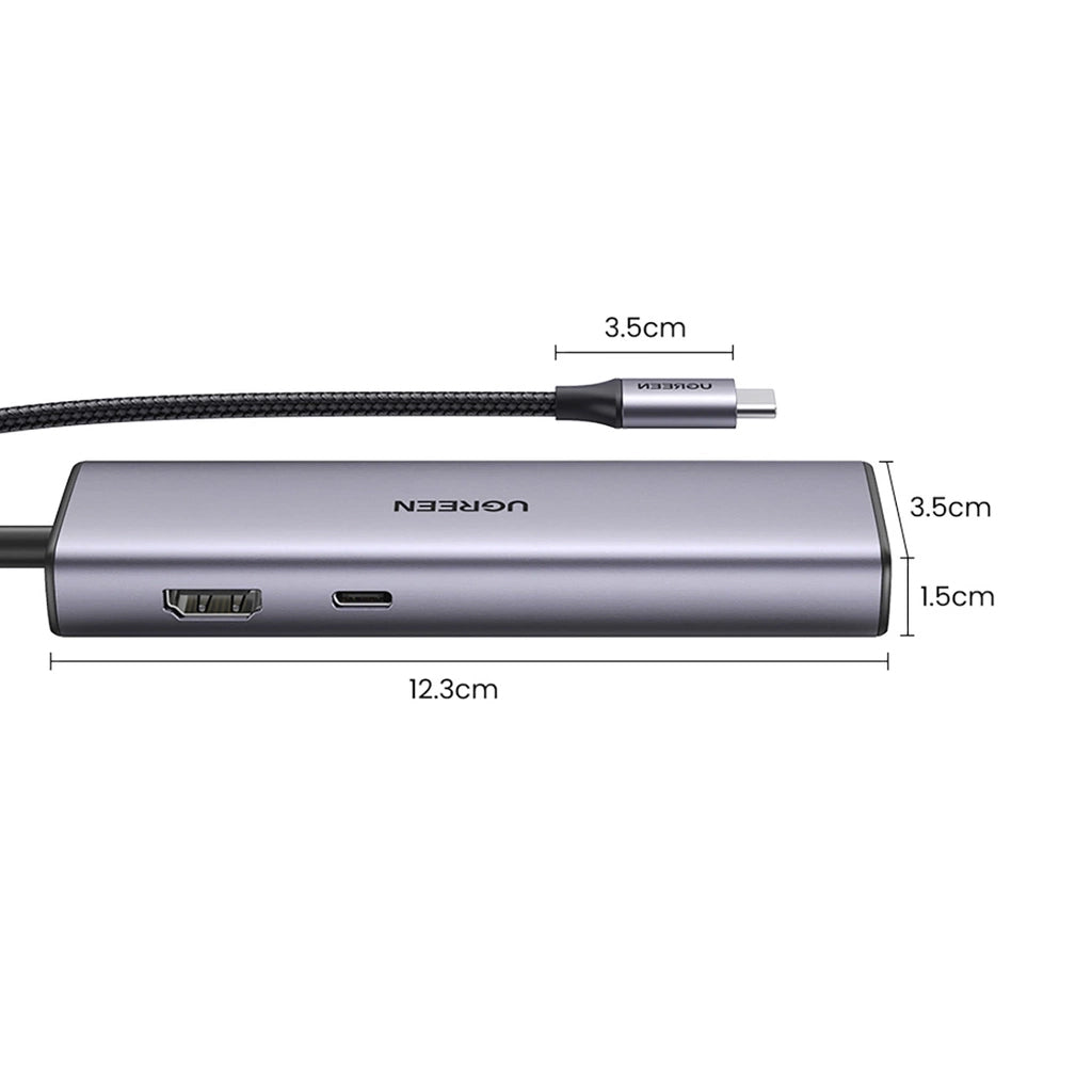 Hub USB-C UGREEN CM512 (90568), 2 x USB-A 3.0 - 1 x USB-C - 1 x HDMI - 1 x RJ45 - 1 x SD - 1 x microSD, Gri