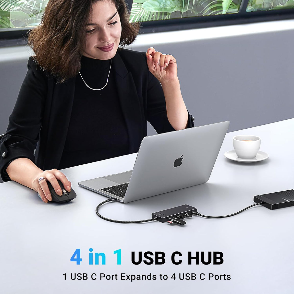 Hub USB-C UGREEN CM806, 4 x USB-C, 0.5m, Negru