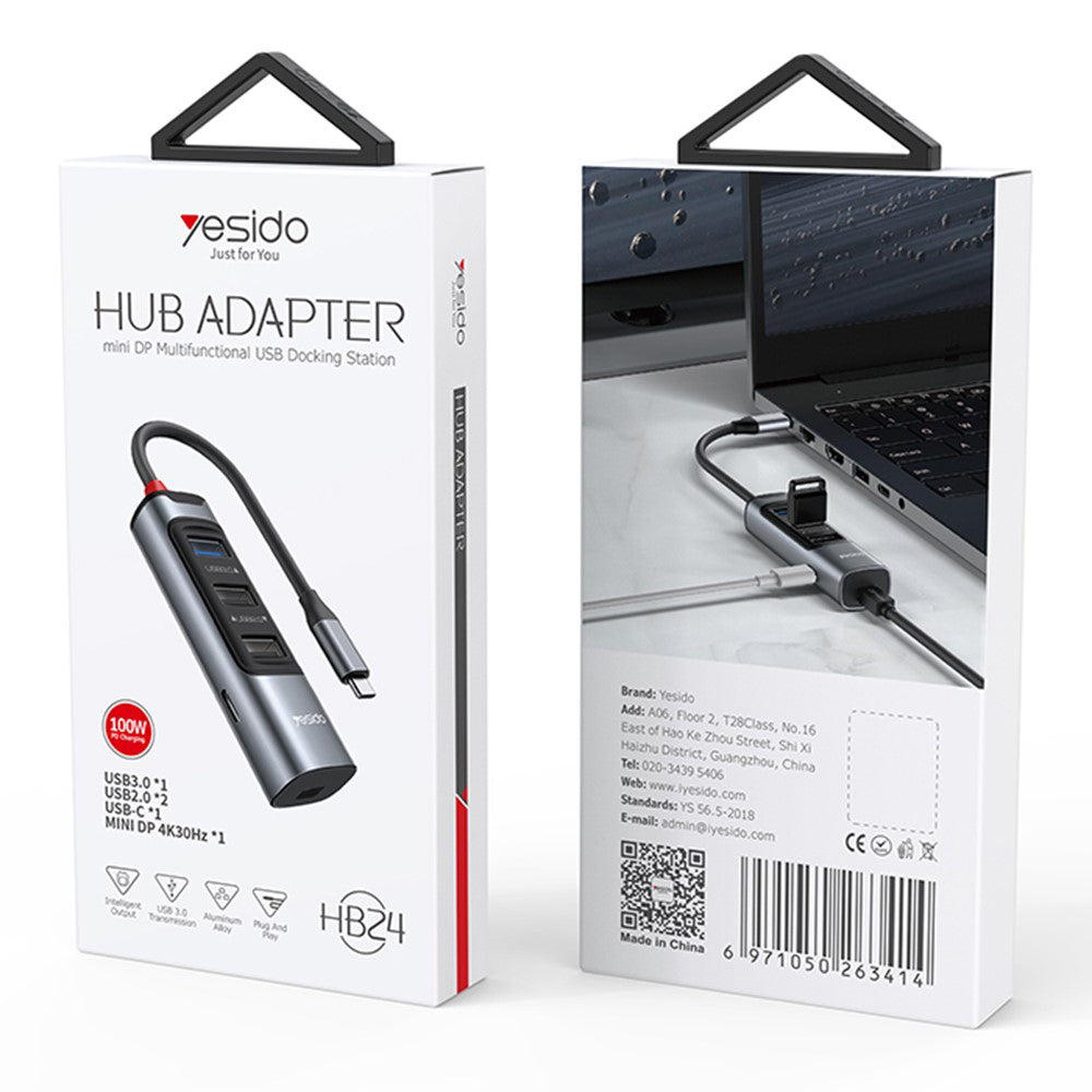 Hub USB-C Yesido HB24, 5in1, Gri