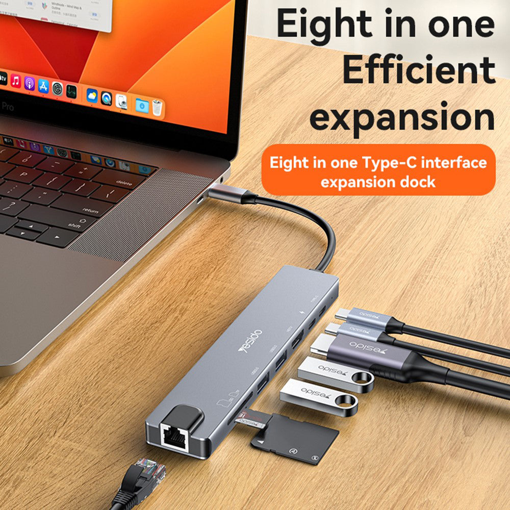 Hub USB-C Yesido HB27, 8in1, Gri