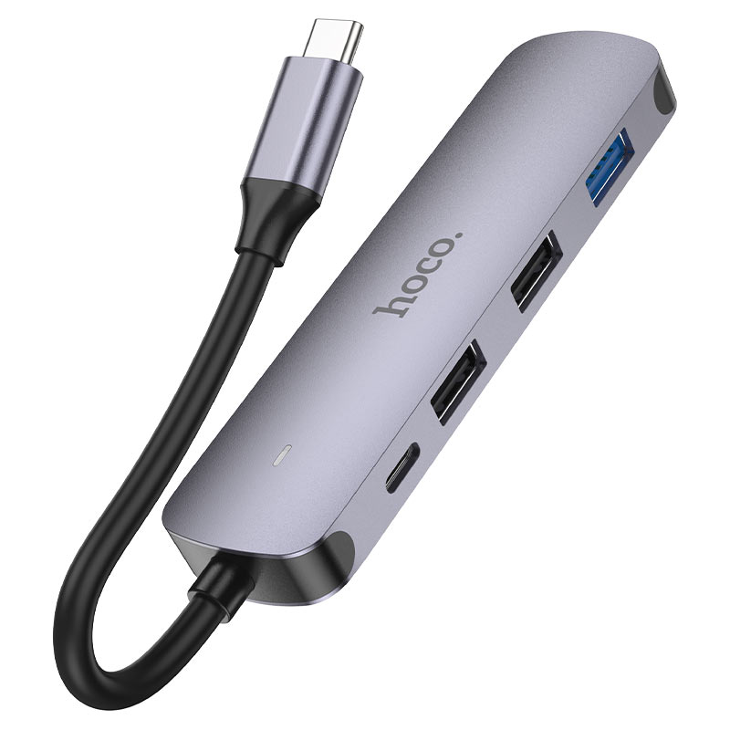Hub USB-C HOCO HB27, USB-A 3.0 - 2 x USB-A - USB-C - HDMI, Gri