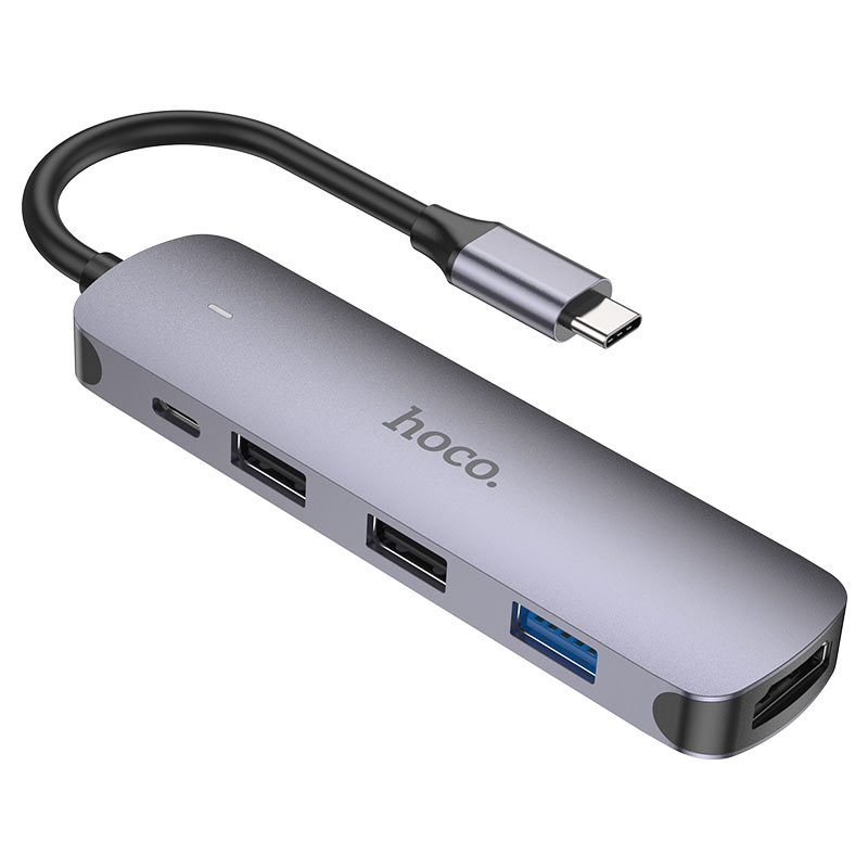 Hub USB-C HOCO HB27, USB-A 3.0 - 2 x USB-A - USB-C - HDMI, Gri