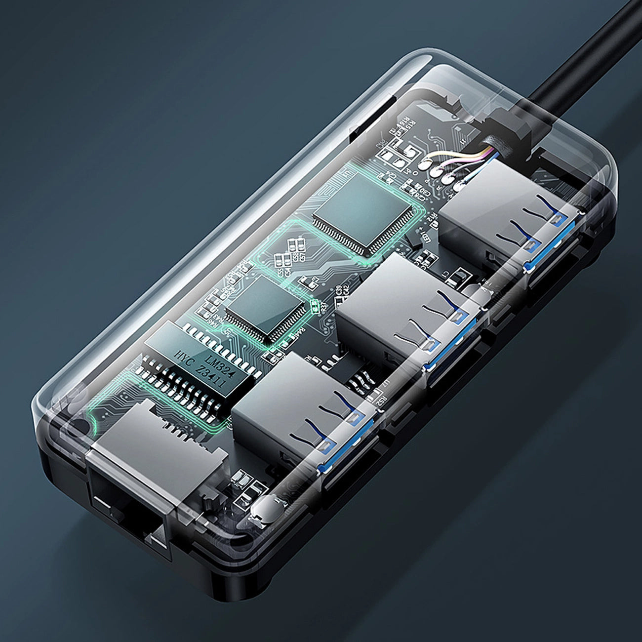 Hub USB UGREEN 20265, 3 x USB-A 3.0 - 1 x RJ45, Negru