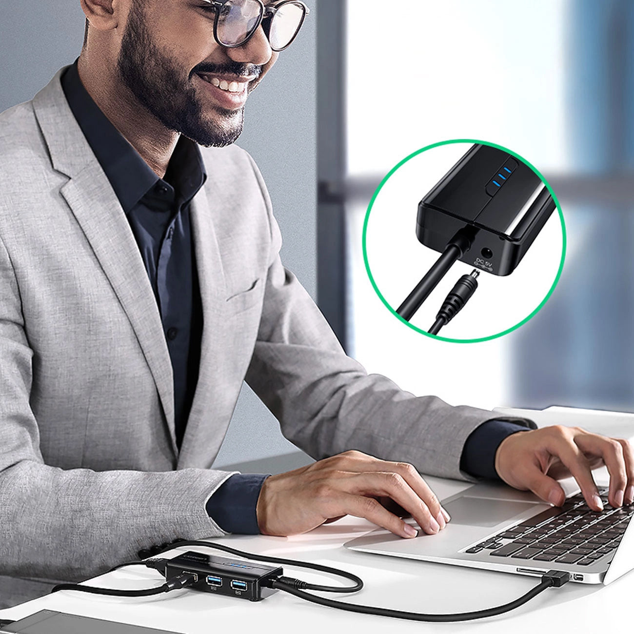 Hub USB UGREEN 20265, 3 x USB-A 3.0 - 1 x RJ45, Negru