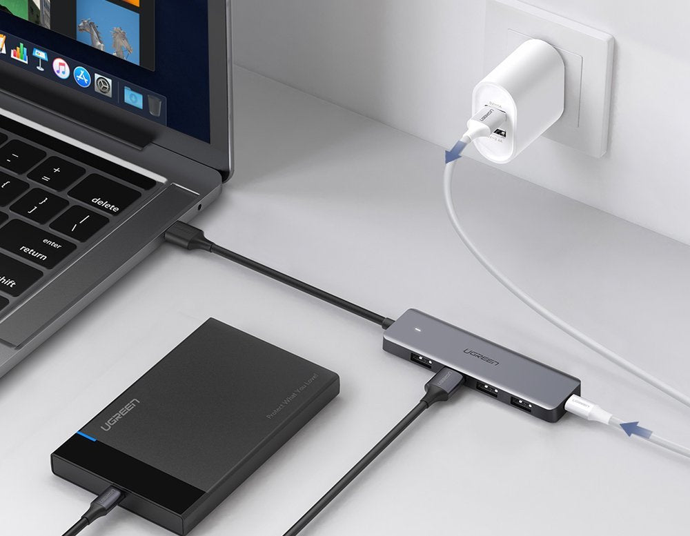 Hub USB UGREEN CM219, 4 x USB-A 3.0 - 1 x USB-C, Gri