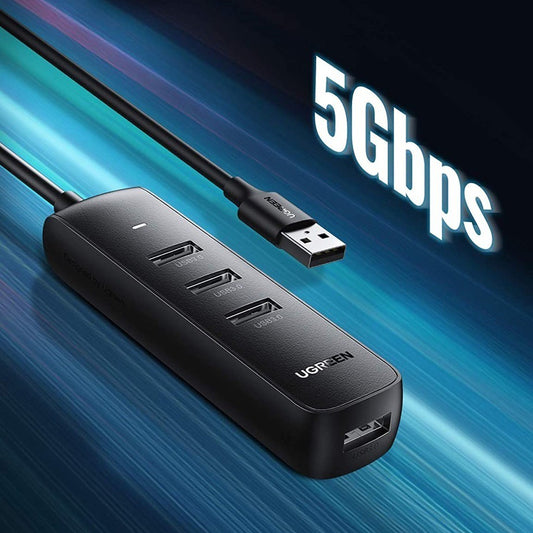 Hub USB UGREEN CM416, 4 x USB-A 3.0, 0.25m, Negru