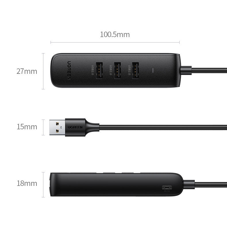 Hub USB UGREEN CM416, 4 x USB-A 3.0, 1m, Negru