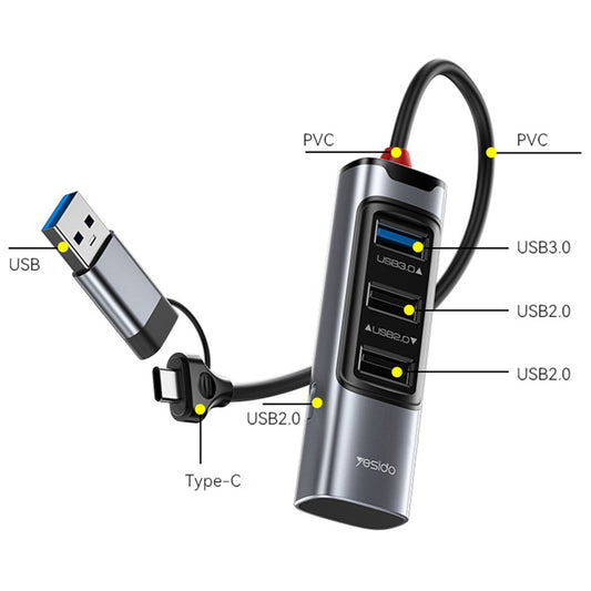 Hub USB / USB-C Yesido HB19, 4in1, Gri