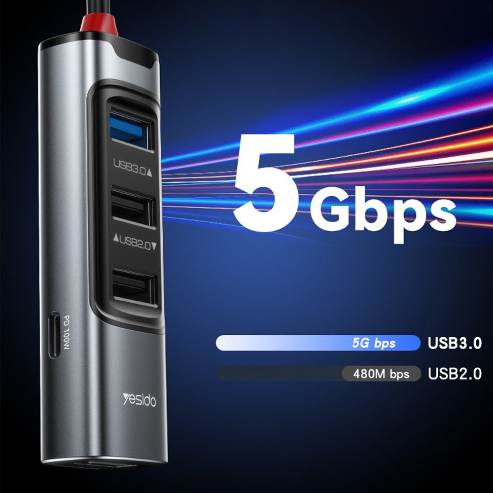 Hub USB / USB-C Yesido HB20, 5in1, Gri