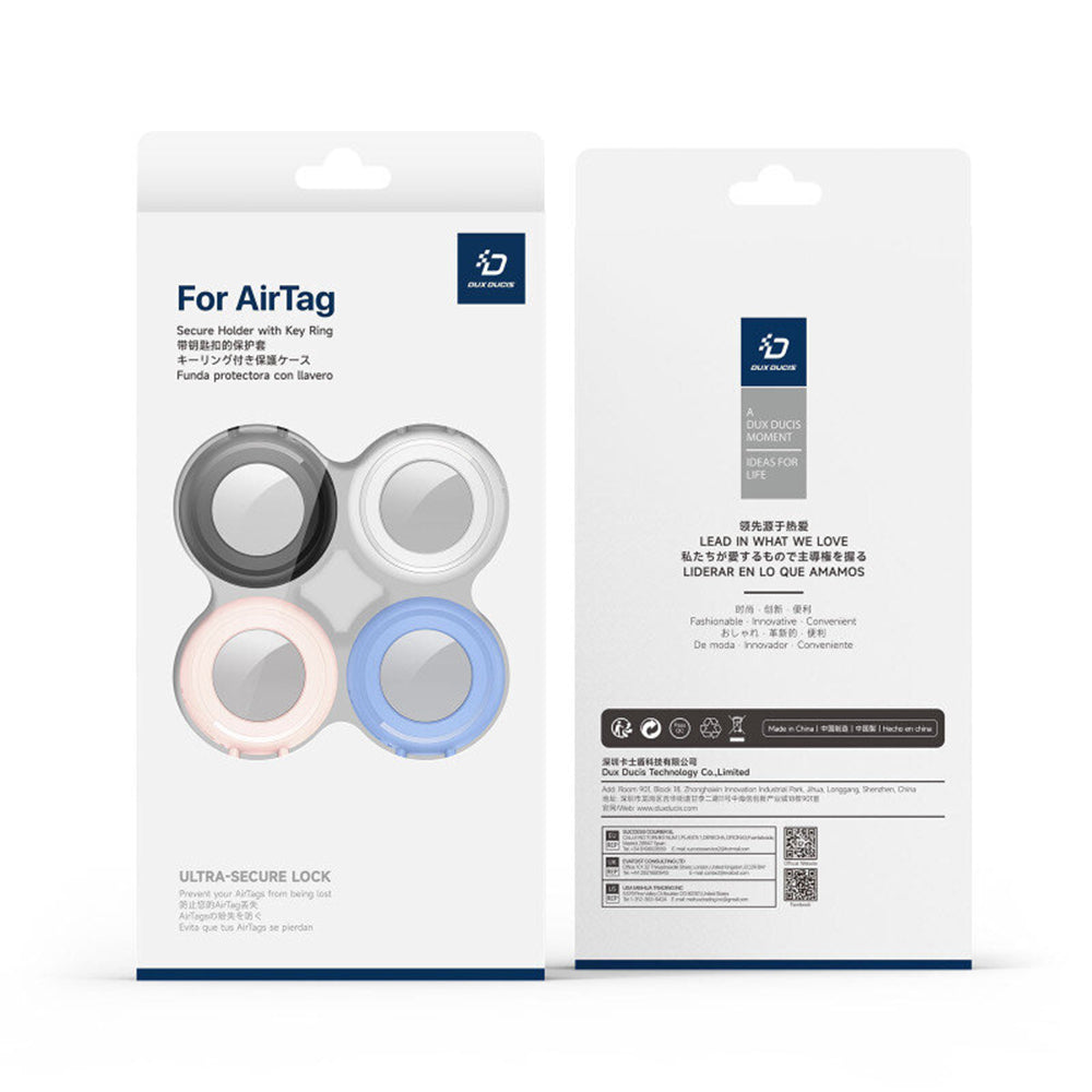 Husa Dux Ducis Secure pentru Apple AirTag, Set 4 bucati, Neagra / Alba / Albastra / Roz
