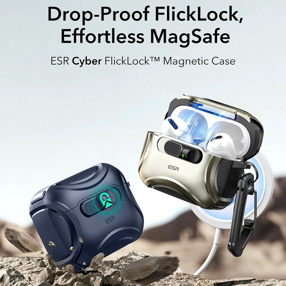 Husa ESR Cyber FlickLock pentru Apple AirPods Pro 3, Albastra
