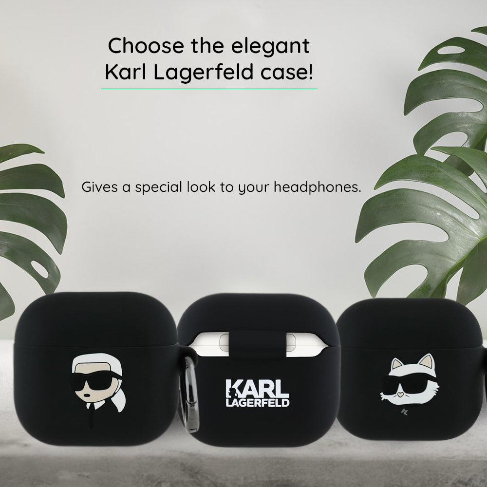 Husa Karl Lagerfeld 3D Karl's Head pentru Apple AirPods 4, Neagra