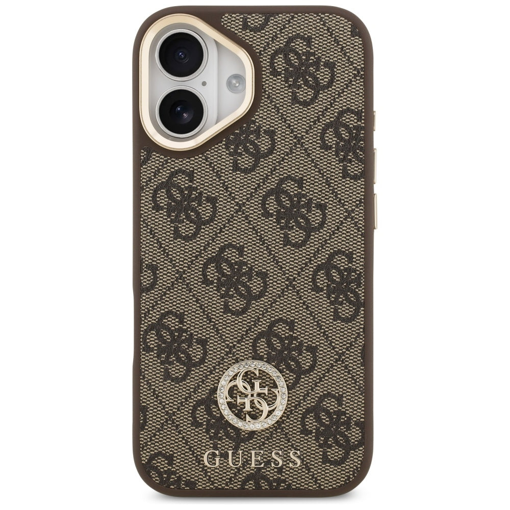 Husa MagSafe pentru Apple iPhone 17, Guess, 4G Strass Logo with Big Strap, Maro, Resigilata