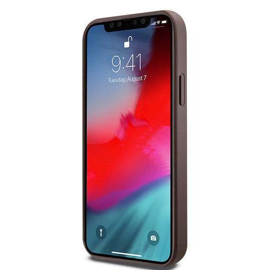 Husa MagSafe pentru Apple iPhone 12 / 12 Pro, Guess, 4G Ring Classic Logo, Maro