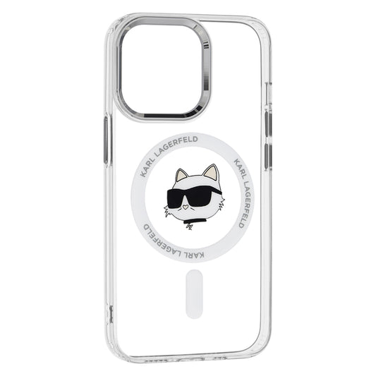 Husa MagSafe pentru Apple iPhone 13 Pro Max, Karl Lagerfeld, IML Metal Choupette's Head, Alba