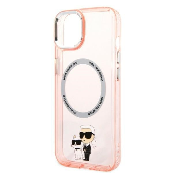 Husa MagSafe pentru Apple iPhone 14, Karl Lagerfeld, Ikonik Karl & Choupette, Roz