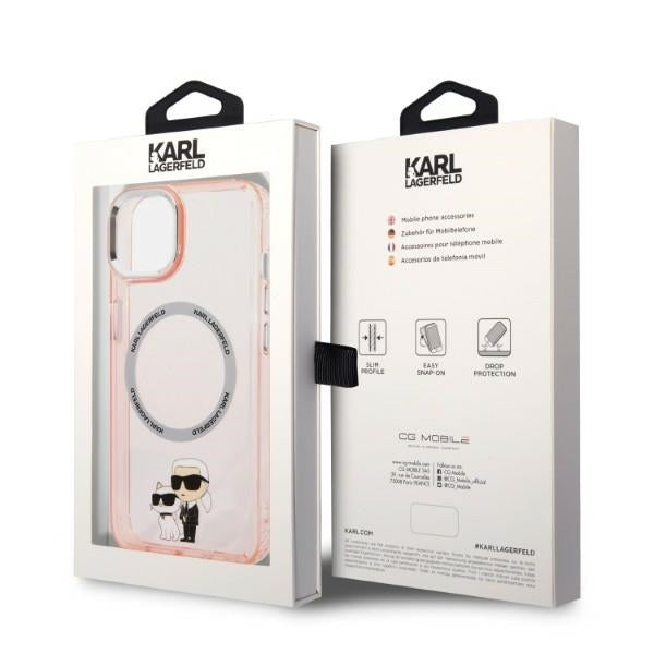Husa MagSafe pentru Apple iPhone 14, Karl Lagerfeld, Ikonik Karl & Choupette, Roz
